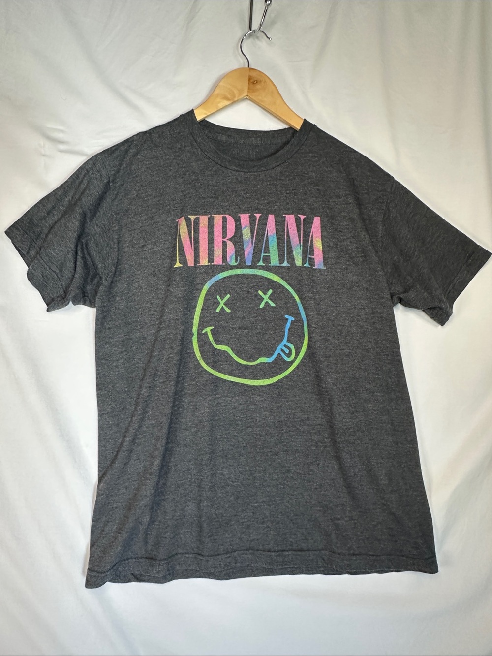 NIRVANA Charcoal Tee with Multicolor Logo